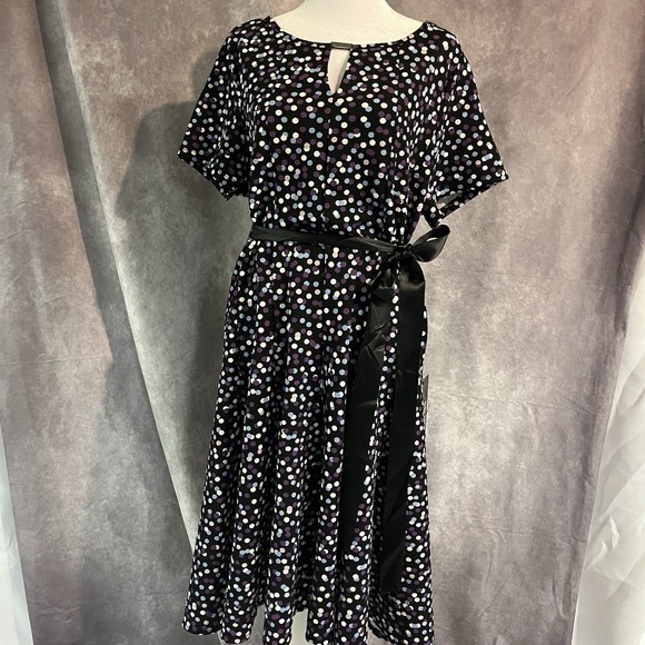 Avenue Polka Dot Dress Black Purple Blue White 18/20 NWT Fit And Flair Retro - Picture 3 of 15
